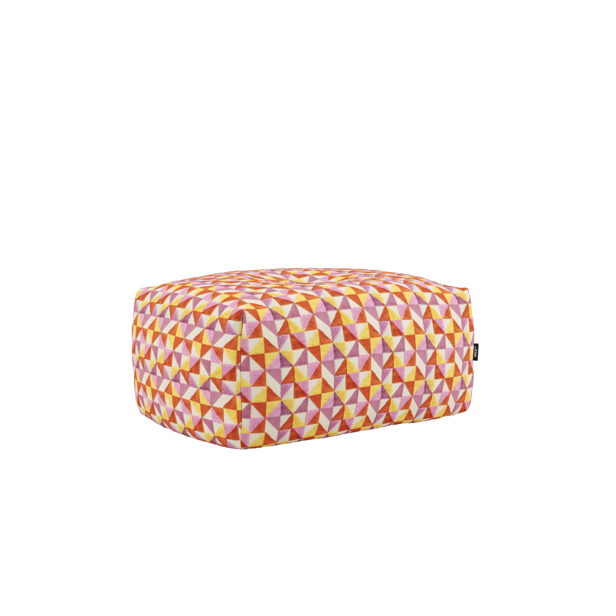 Soft Sofa Indoor pouf in orange Levanka fabric with geometric pattern, soft and cushioned design.