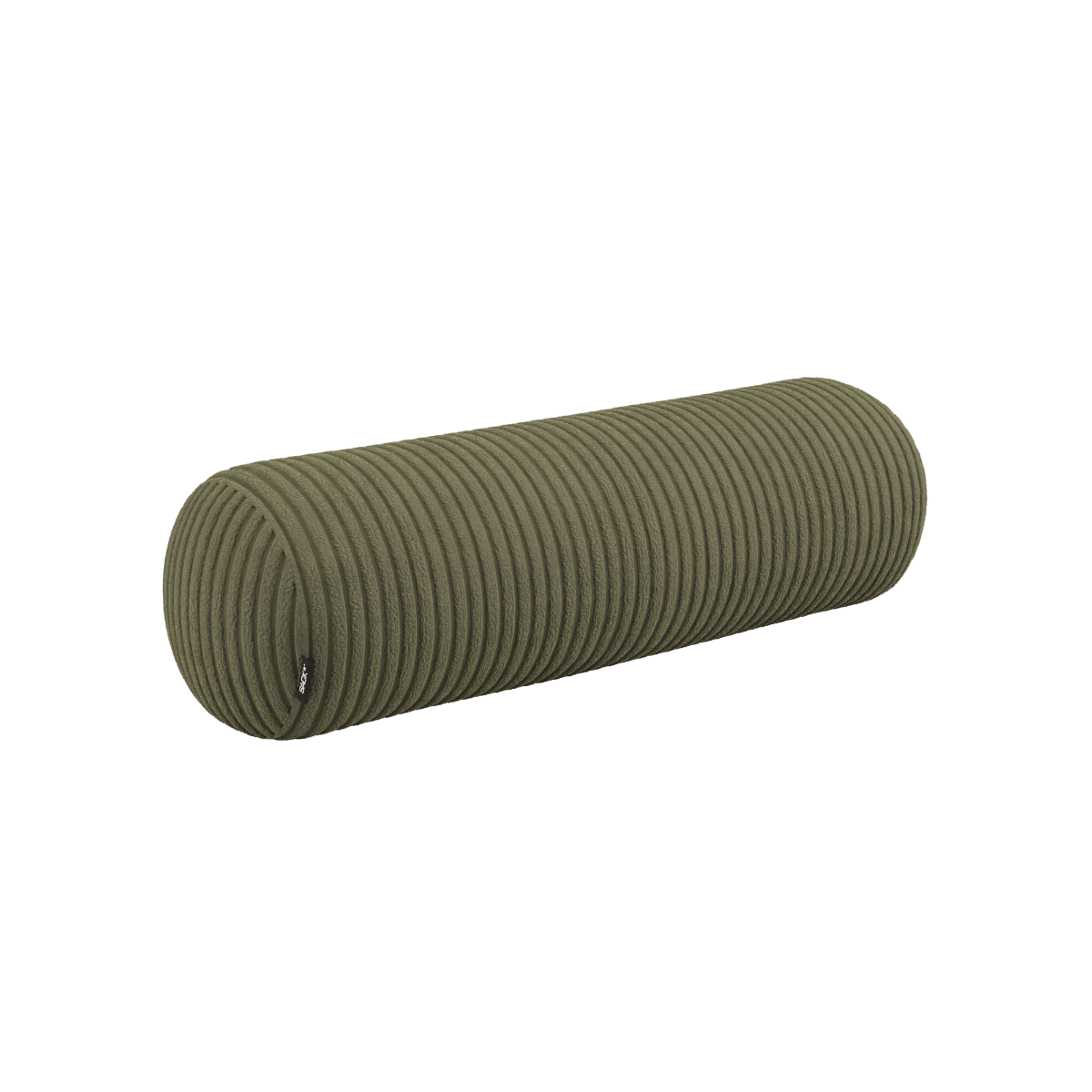 Aflang bolster pude i olivengrøn corduroy til indendørs sofa med fast støtte og aftageligt betræk.