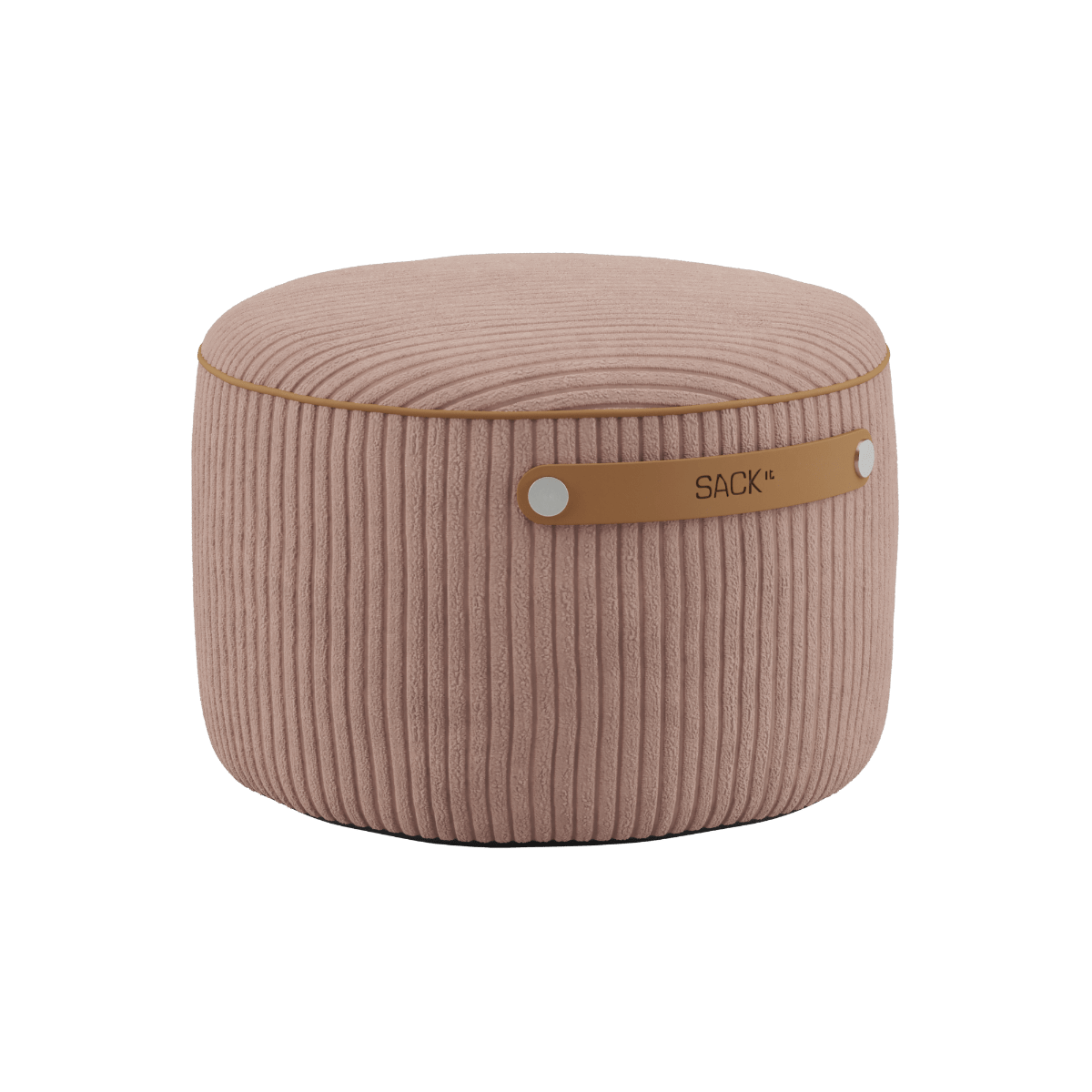 Rund SACKit Pouf Indoor i rosa corduroy stof med skumfyld og skridsikker bund.