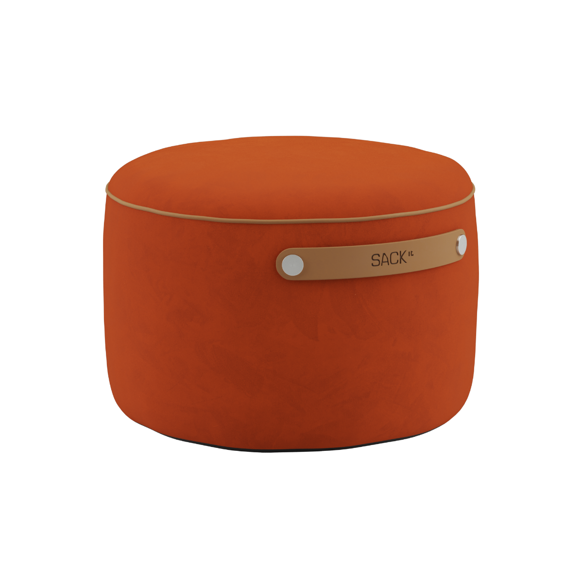 SACKit Pouf Indoor i orange Jaquard stof med rund form og skumfyld, placeret på hvid baggrund.