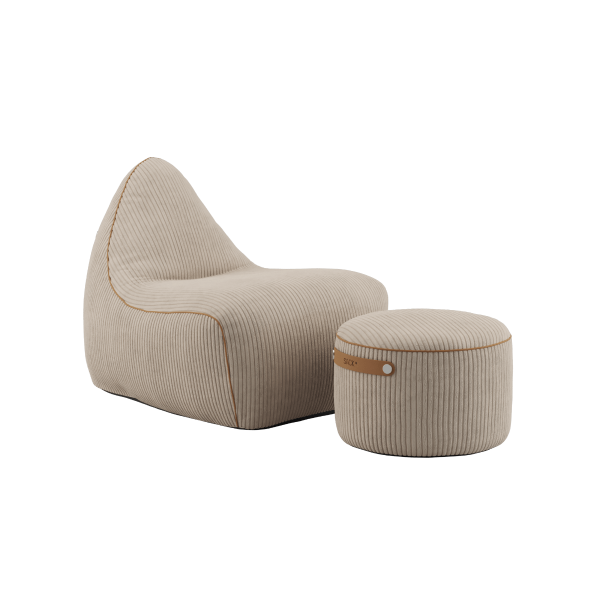 SACKit Chair & Pouf Indoor i beige corduroy med blødt, rundt design og lavt ryglæn.