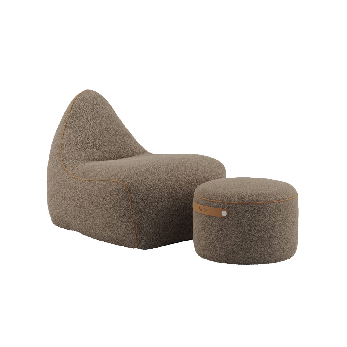 SACKit Chair & Pouf Indoor i Teddy Brown tekstil, sækkestol og puf med blød komfort.