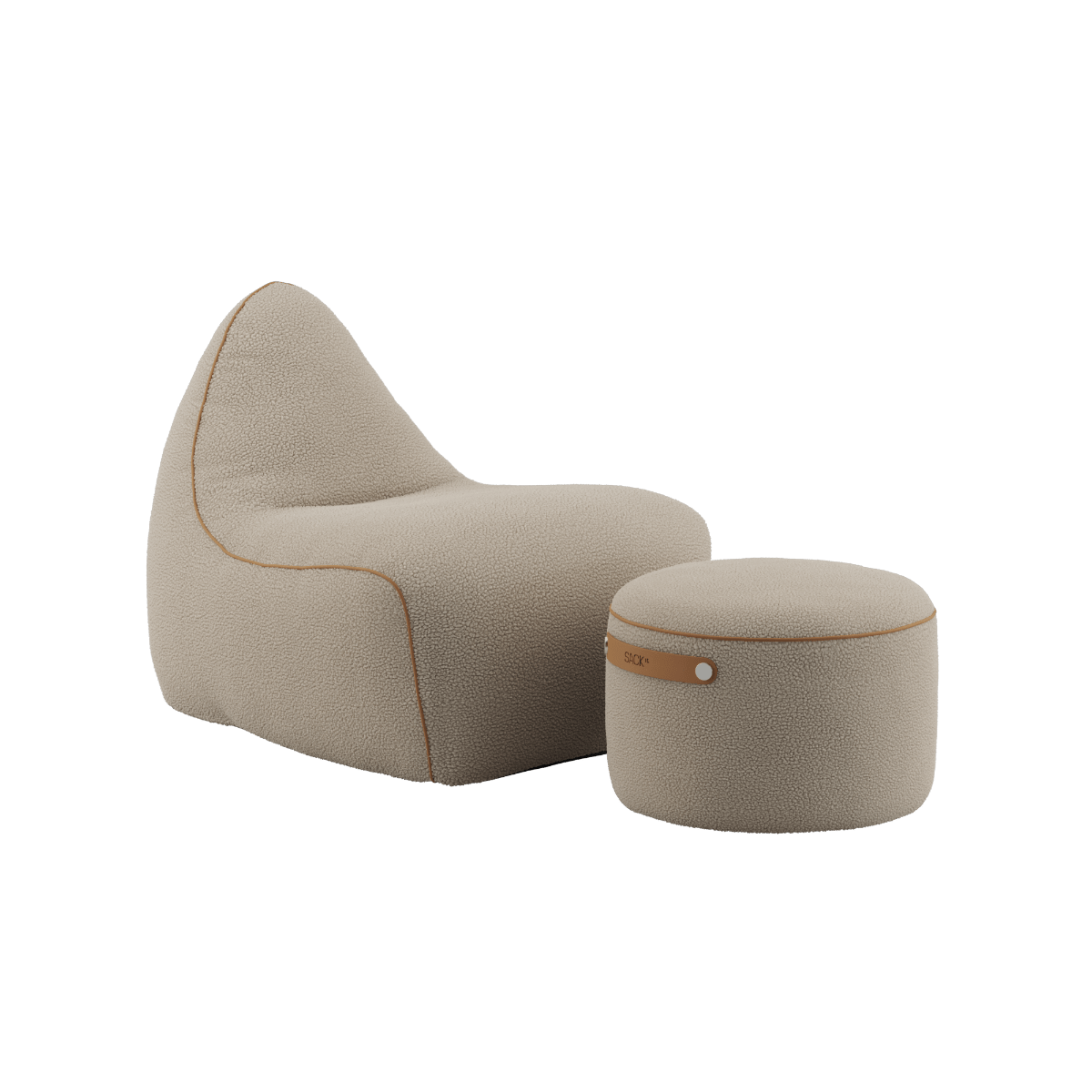 SACKit Chair & Pouf Indoor i beige Teddy-stof med bløde former og skridsikre detaljer.