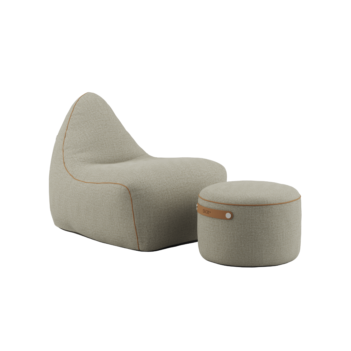 SACKit Chair & Pouf Indoor i beige Cosmo tekstil, sækkestol med tilhørende puf i blødt design.
