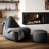 Canvas Lounge Chair og puf i petrol canvas stof med formstabilt design og håndsyede sting.