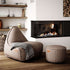 Canvas Lounge Chair og puf i petrol canvas stof med ryglæn og rund puf til indendørs brug.