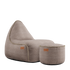 Canvas Lounge Chair og puf i petrol canvas stof med formstabilt design og håndsyede sting.