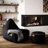Canvas Lounge Chair og puf i petrol canvas stof med håndsyede sting, indendørs sækkestol med ryglæn.