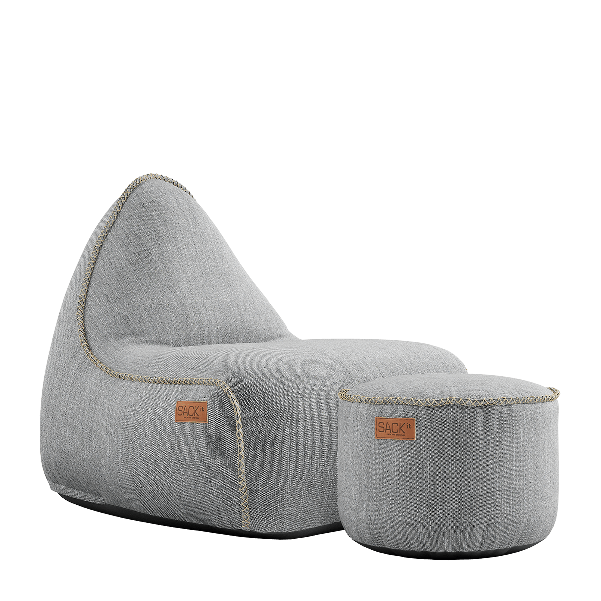 Cobana Lounge Chair og Pouf i Cobana Sand Melange, sækkestol og puf med ryglæn i slidstærkt stof.