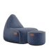Cobana Lounge Chair and Pouf in Kirra Indigo color with soft fabric and relaxed shape.