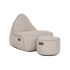 Cobana Lounge Chair og Pouf i Kirra Sand farve, sækkestol med ryglæn og rund puf i slidstærkt stof.