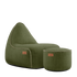 Cobana Lounge Chair og Pouf i Kirra Olive farve med formstabilt design og håndsyede sting.