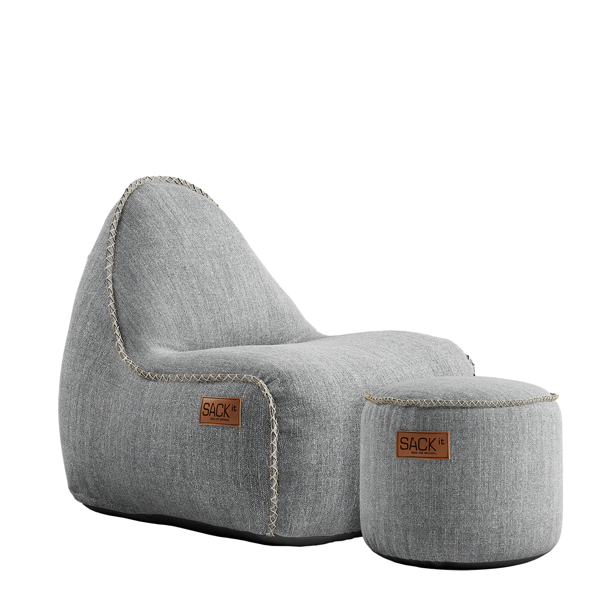 Cobana Junior Lounge Chair og Pouf i sand melange farve, sækkestol til børn med rund puf.