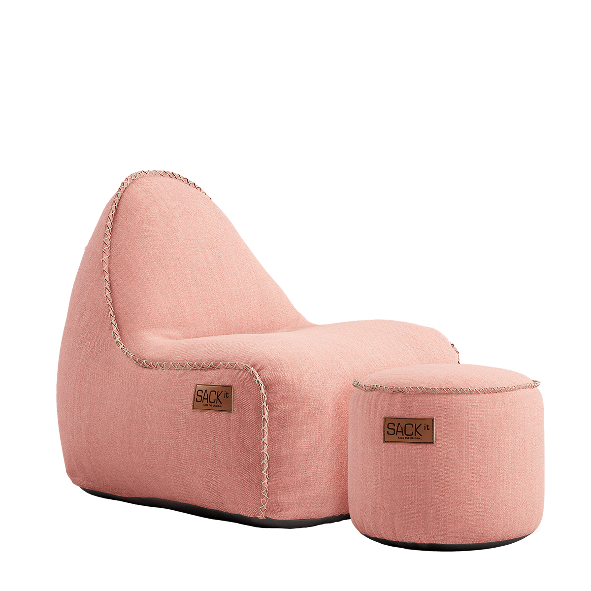 Cobana Junior Lounge Chair og Pouf i rosa, børnesækkestol med puf i slidstærkt, vandafvisende materiale.
