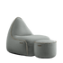 Grå Cura Lounge Chair og puf i bæredygtigt Cura stof med ryglæn og rund puf.