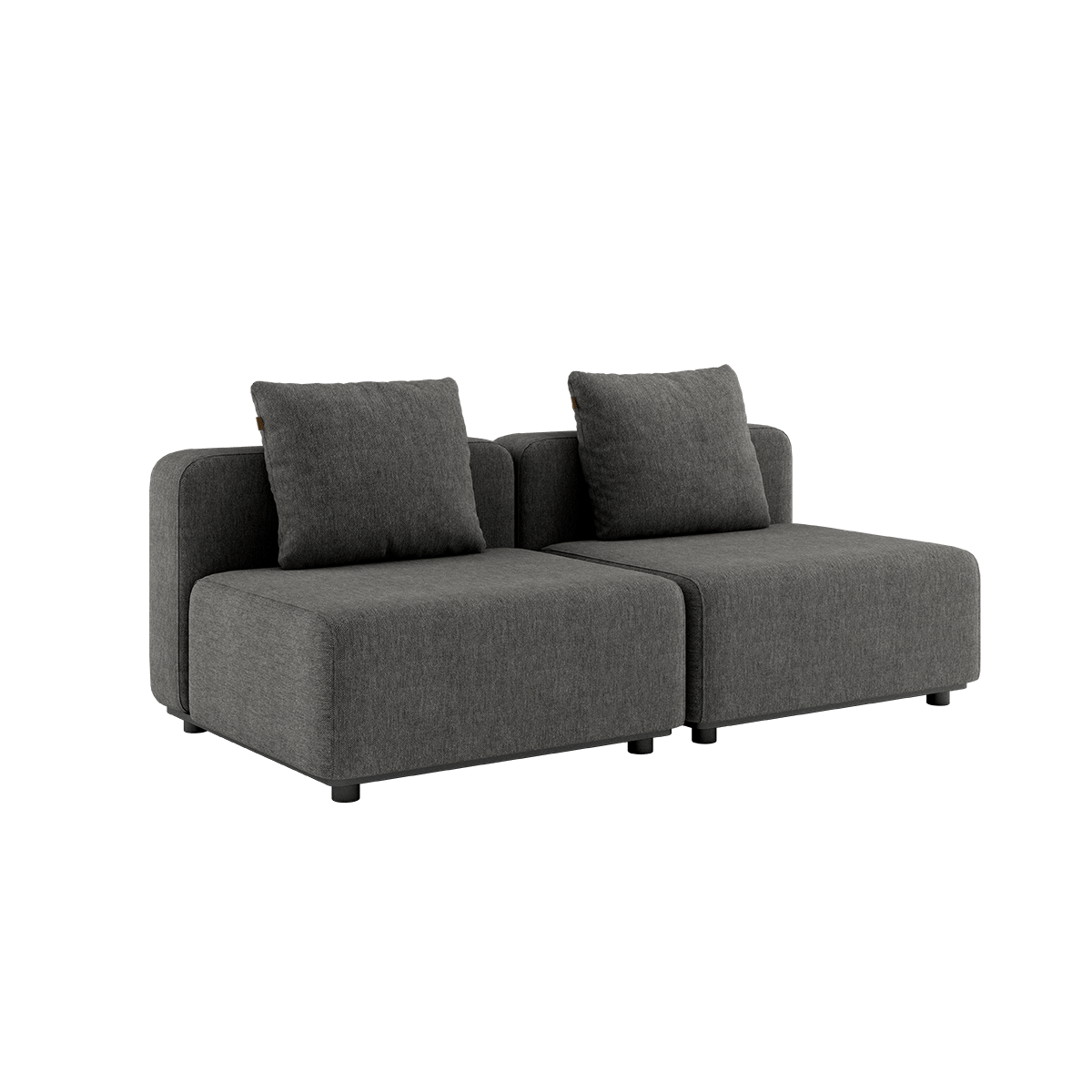 Cobana Lounge Sofa 2-personers i grå uden armlæn og puf, udendørs modulopbygget design i aluminium.