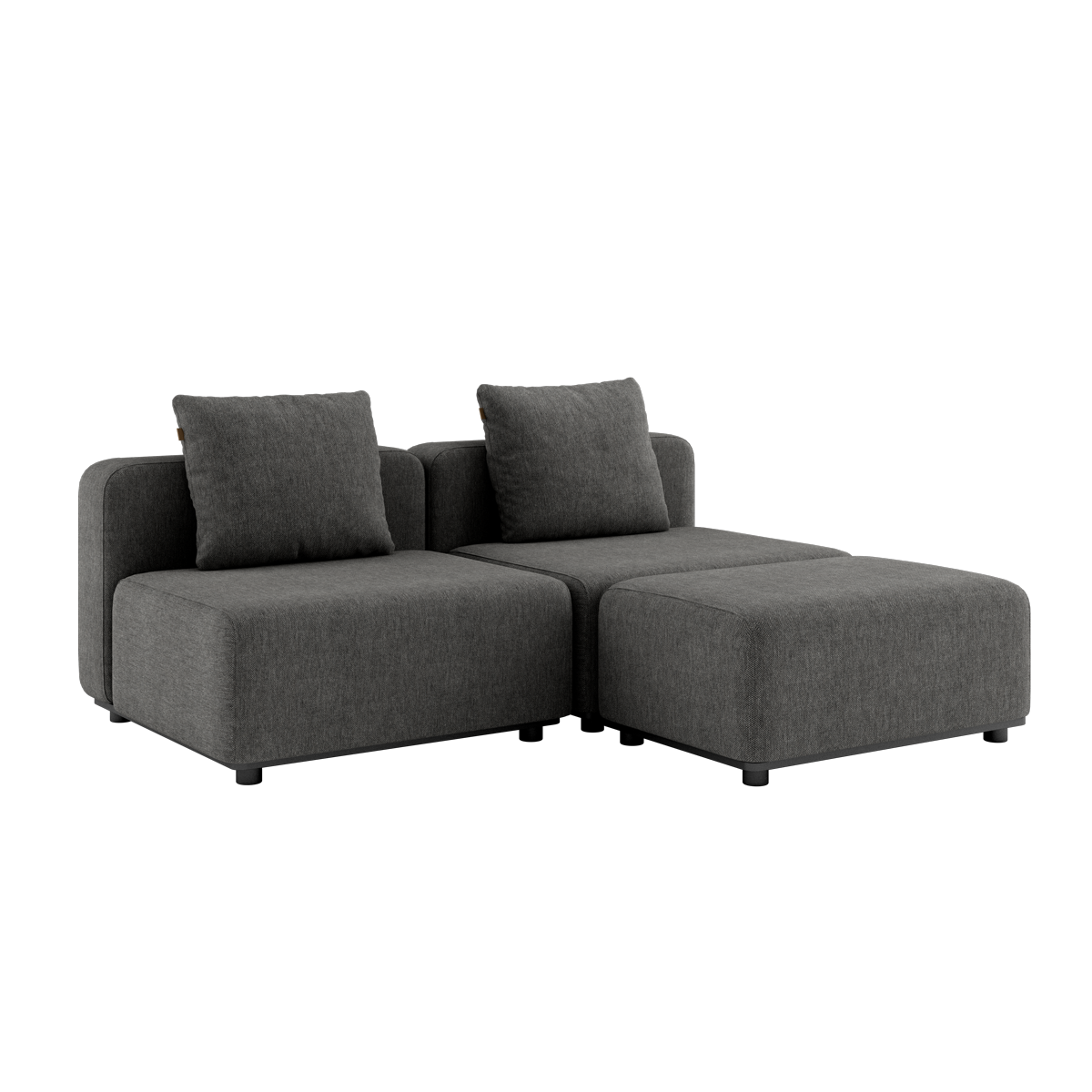 Cobana Lounge Sofa i grå med to moduler og puf, uden armlæn, til udendørs brug.