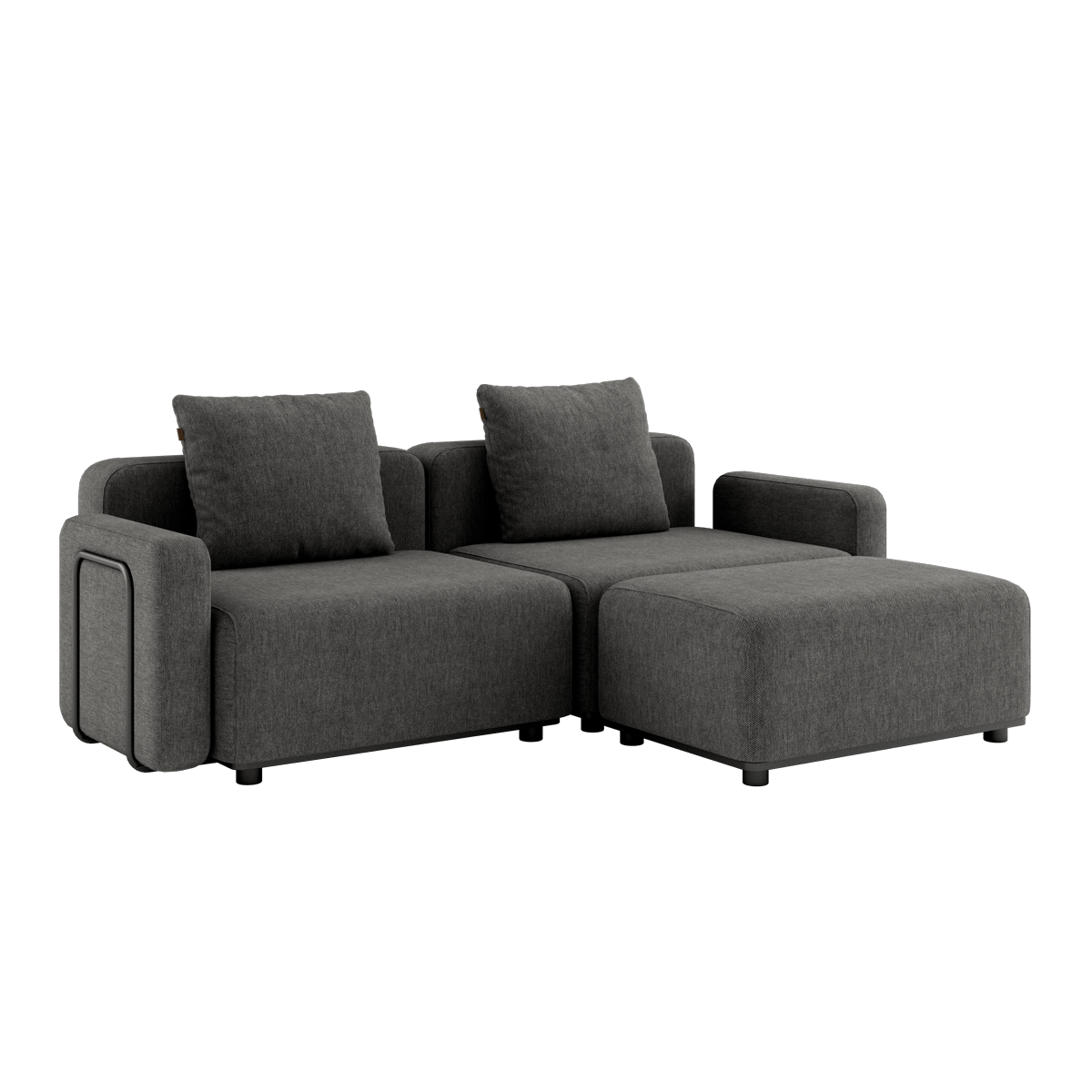 Cobana Grey udendørs lounge sofa med armlæn og puf i modulopbygget design.