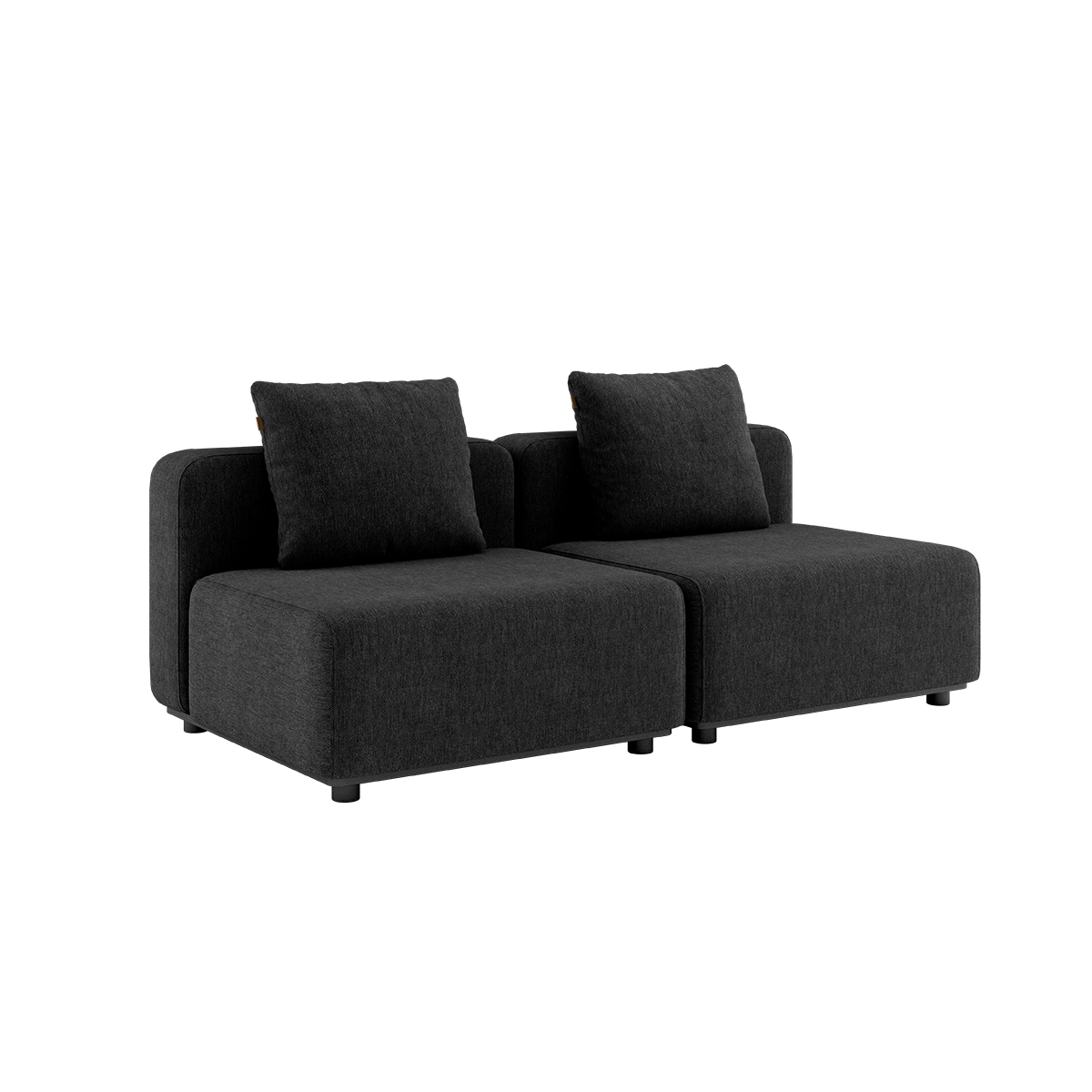 Sort Cobana Lounge Sofa med to moduler uden armlæn og puf i pulverlakeret aluminium og tekstil.
