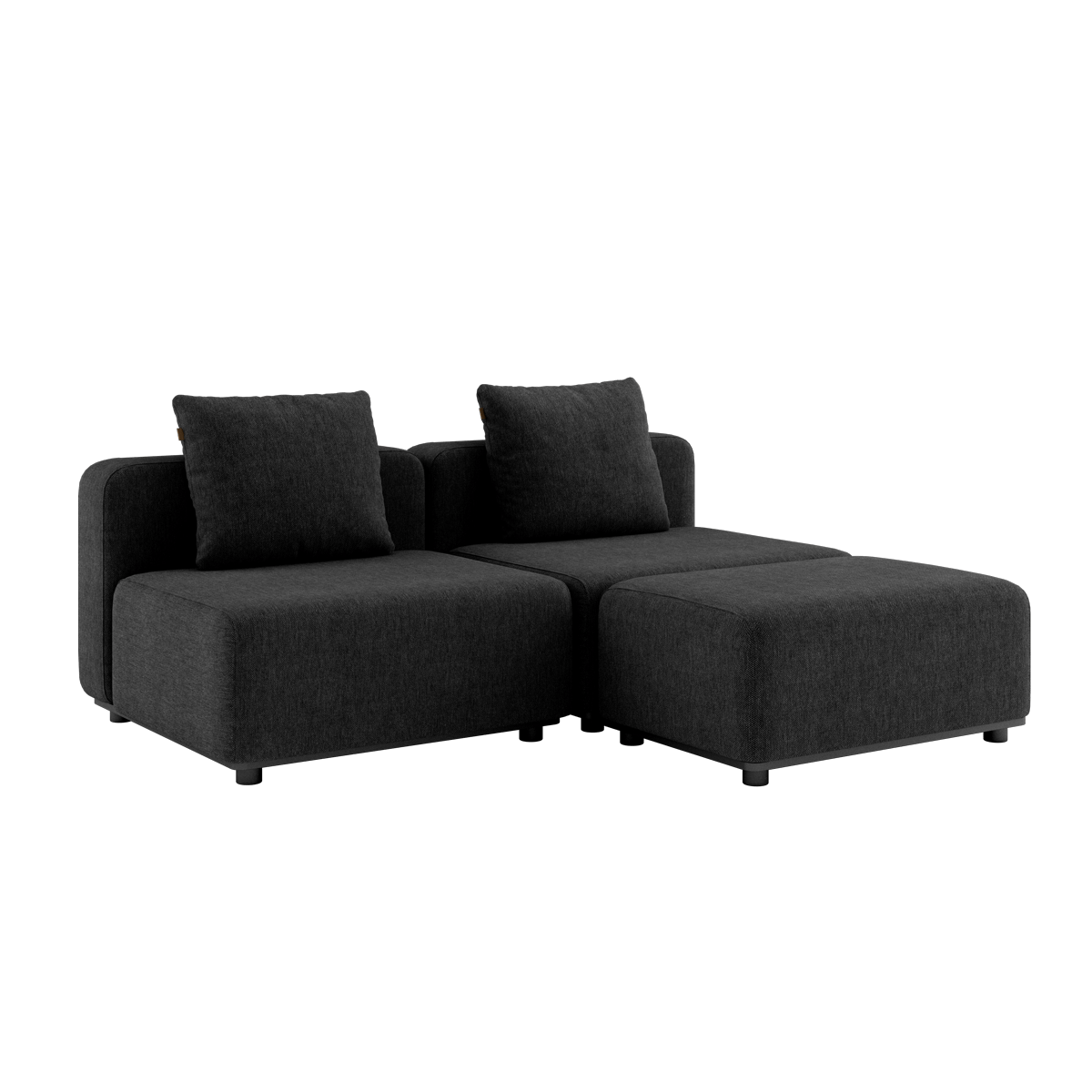 Sort Cobana Lounge Sofa med to moduler og puf, uden armlæn, i pulverlakeret aluminium og olefin tekstil.