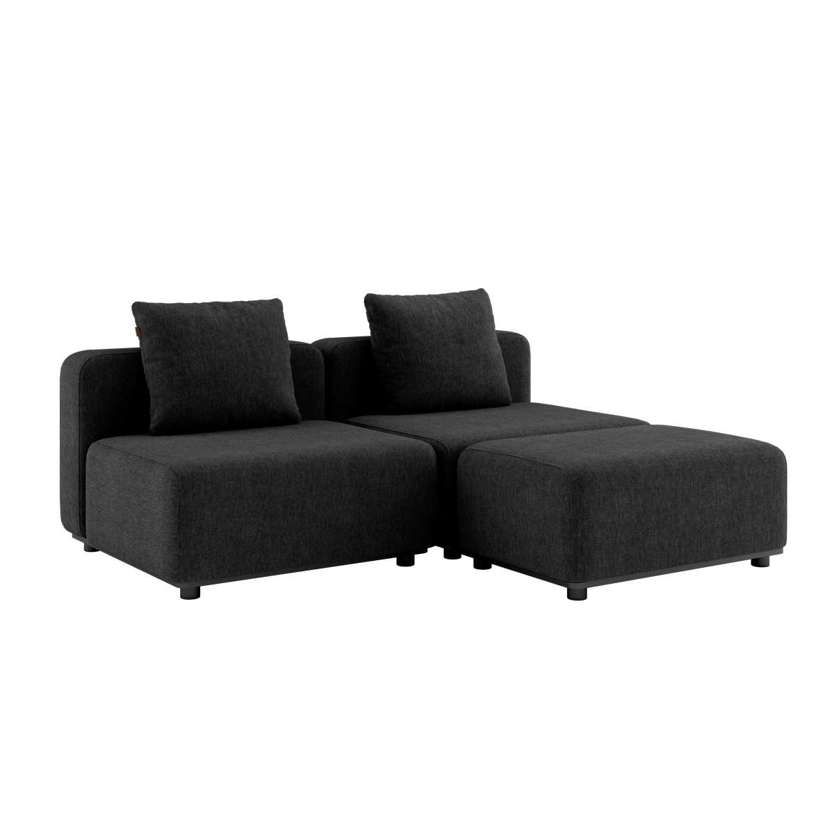 Sort Cobana Lounge Sofa med to moduler og puf, uden armlæn, til udendørs brug.