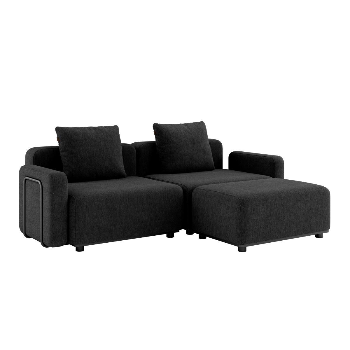 Sort Cobana Lounge Sofa med armlæn og puf i pulverlakeret aluminium og vandafvisende tekstil.