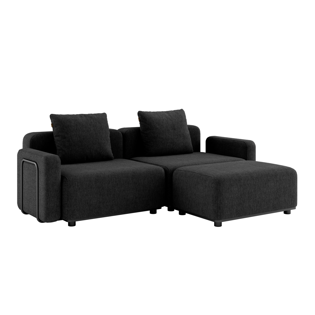 Sort Cobana Lounge Sofa med armlæn og puf i pulverlakeret aluminium og vandafvisende tekstil.