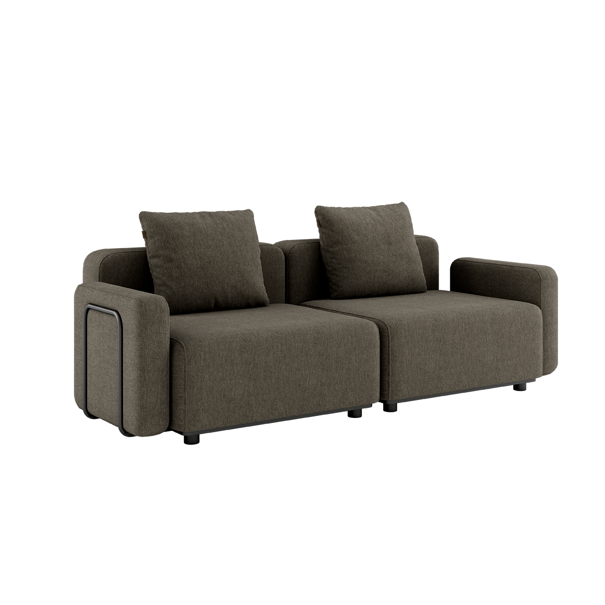 Cobana Lounge Sofa i Cobana Brown med armlæn, to-sædet udendørs sofa uden puf i aluminium og tekstil.
