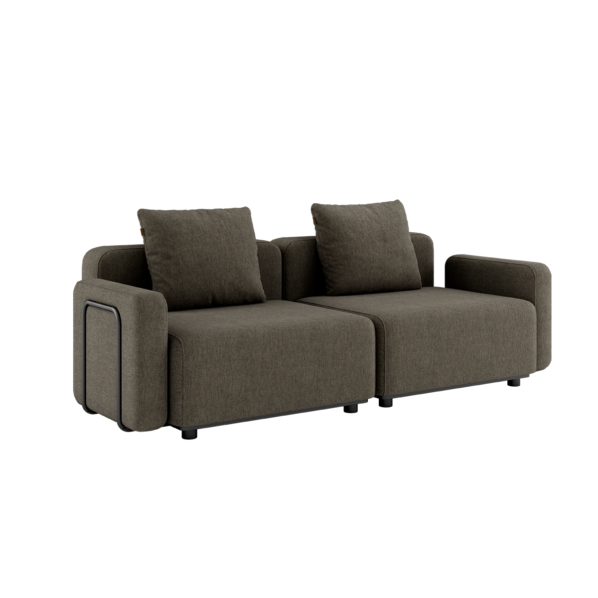 Cobana Lounge Sofa 2-personers i Cobana Brown med armlæn uden puf, udendørs aluminium og tekstil.