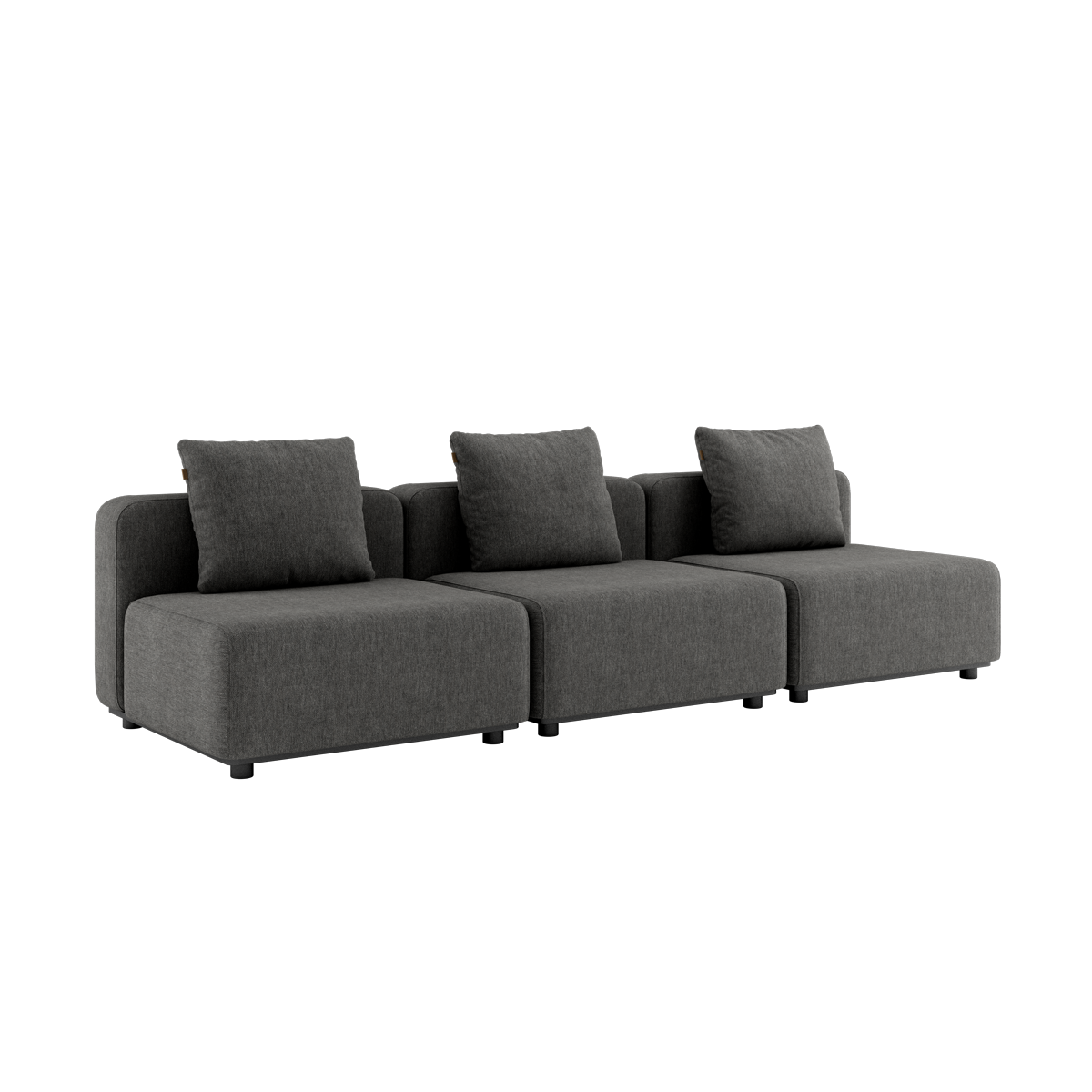 Cobana Lounge Sofa 3-personers udendørs sofa i grå uden armlæn og puf, med aluminiumsramme og puder.