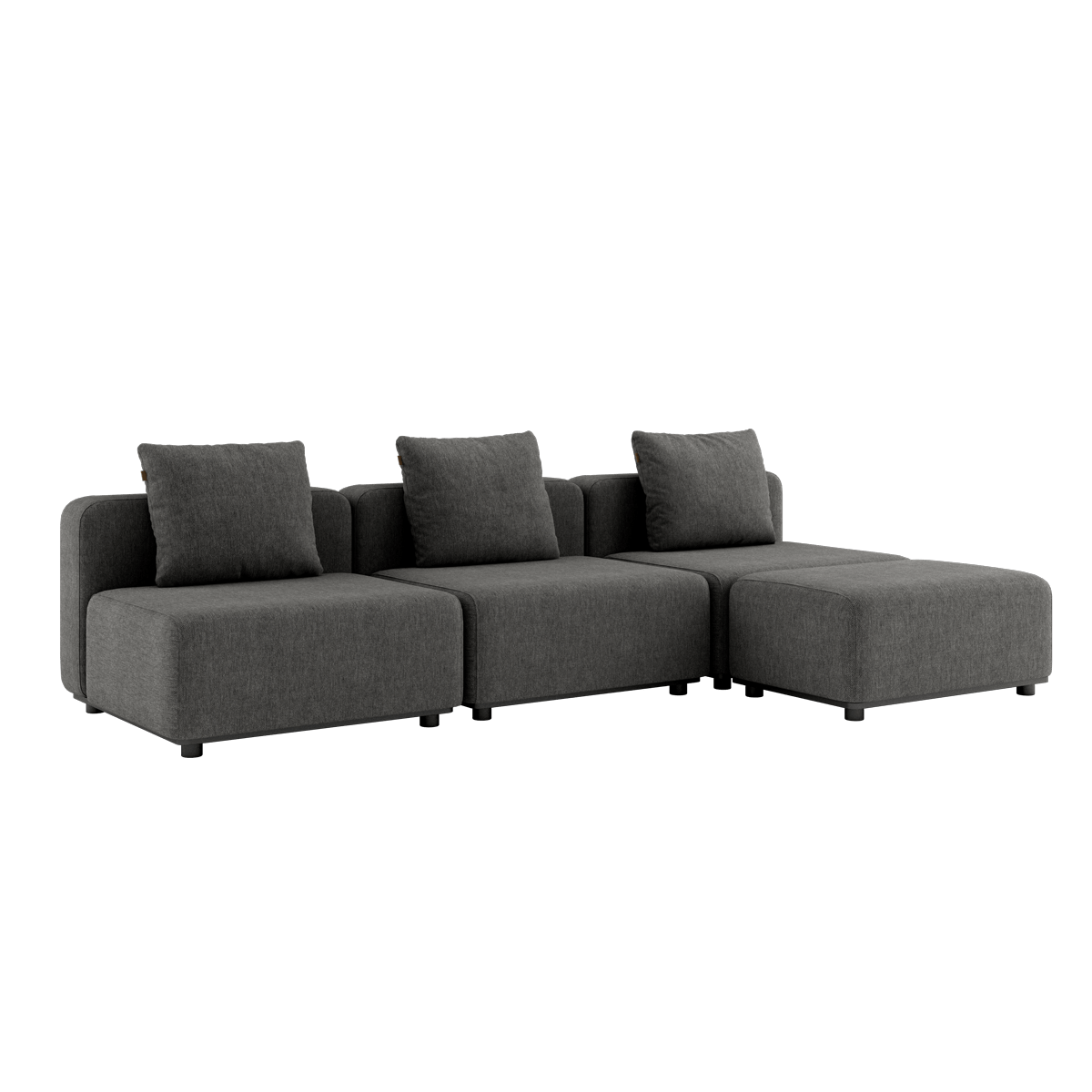 Cobana Lounge Sofa i grå med tre moduler og puf, uden armlæn, udendørs aluminium og tekstil.