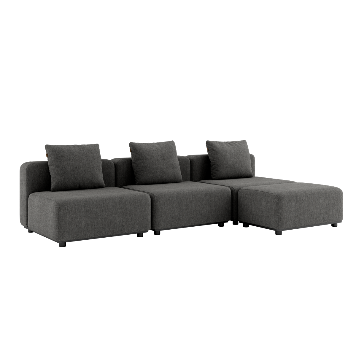 Cobana Lounge Sofa i grå med tre moduler og puf, uden armlæn, til udendørs brug.