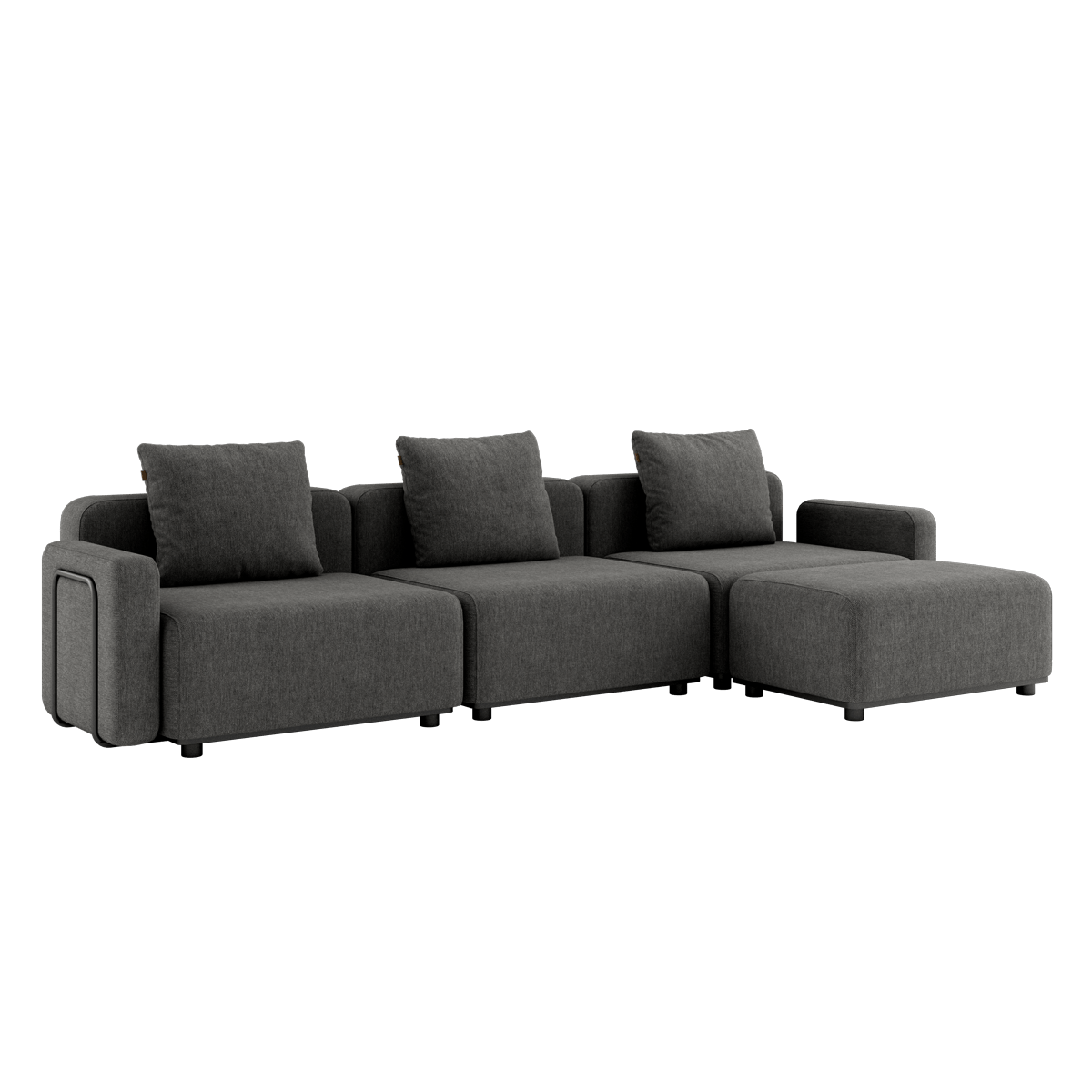 Cobana Lounge Sofa i grå med armlæn og puf, modulopbygget udendørs sofa i aluminium og tekstil.