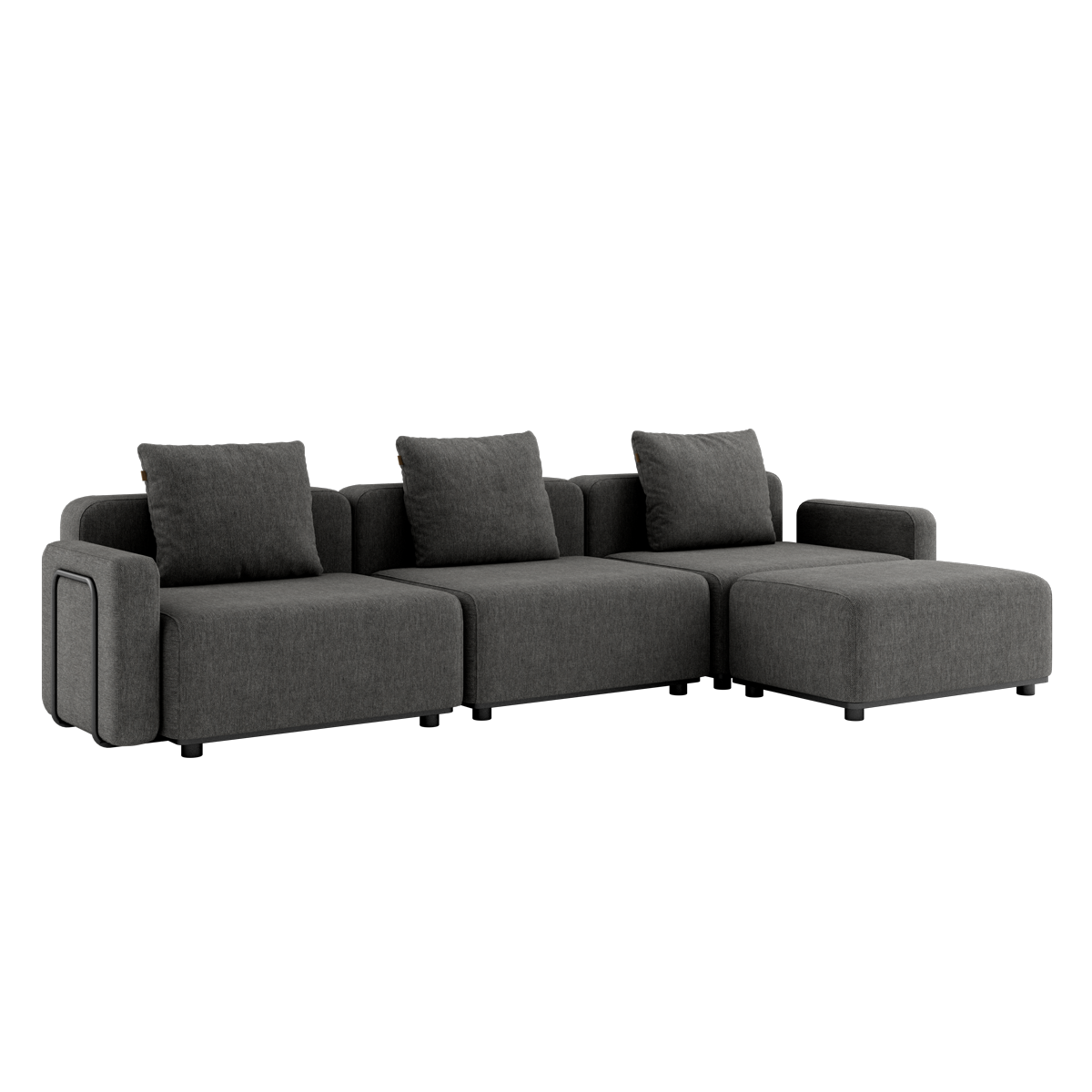 Cobana Lounge Sofa 3-personers i grå med armlæn og puf, udendørs modulopbygget design.