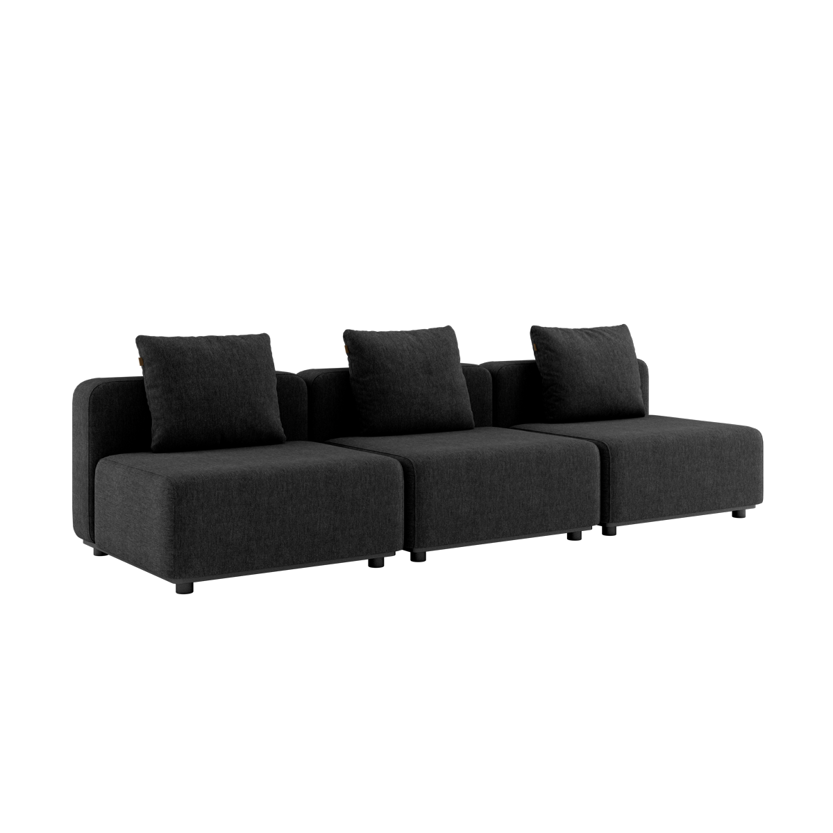 Cobana Lounge Sofa 3-personers udendørs sofa i sort uden armlæn og puf med aluminiumsramme og tekstil.