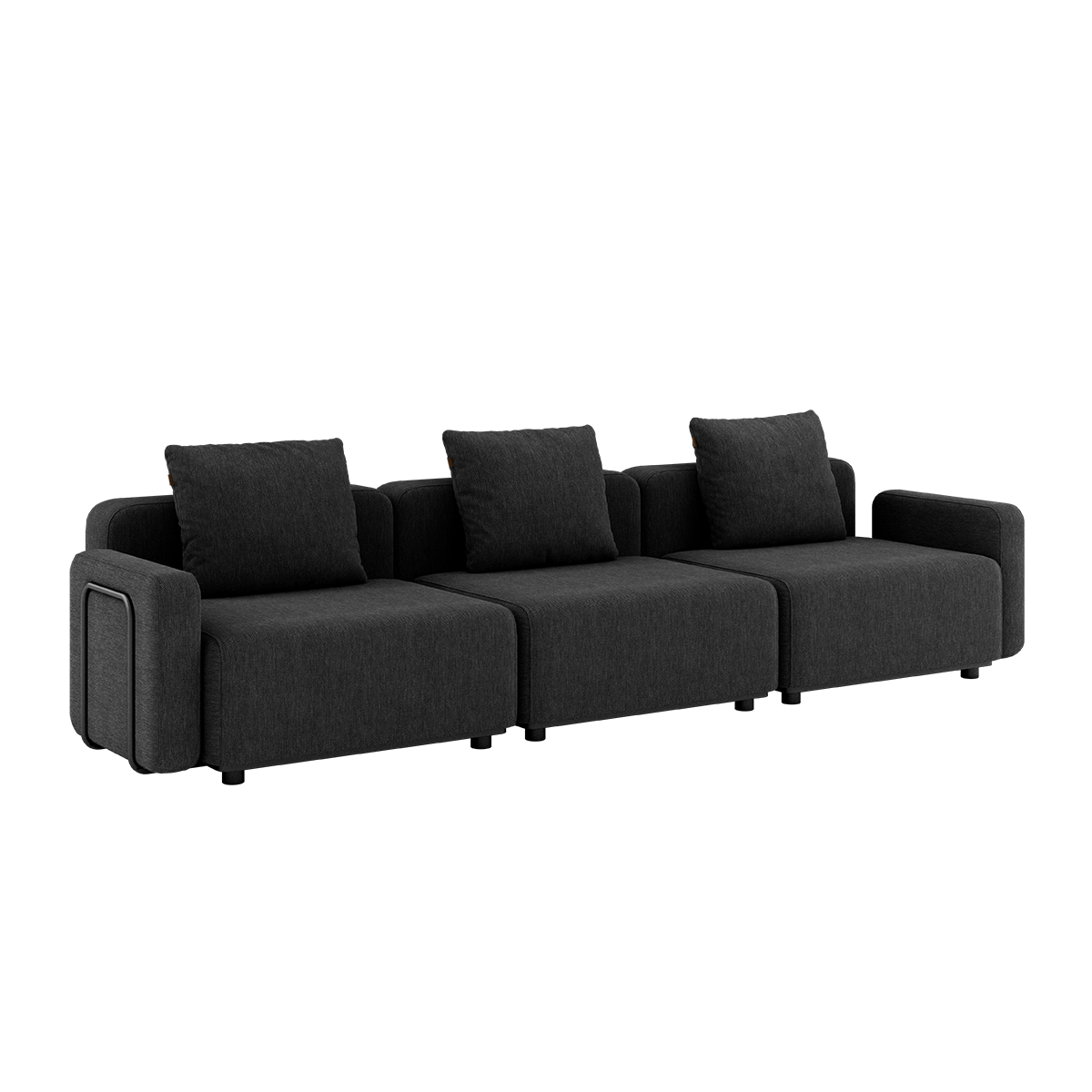 Cobana Lounge Sofa 3-personers udendørs sofa i sort med armlæn uden puf, modulopbygget design.