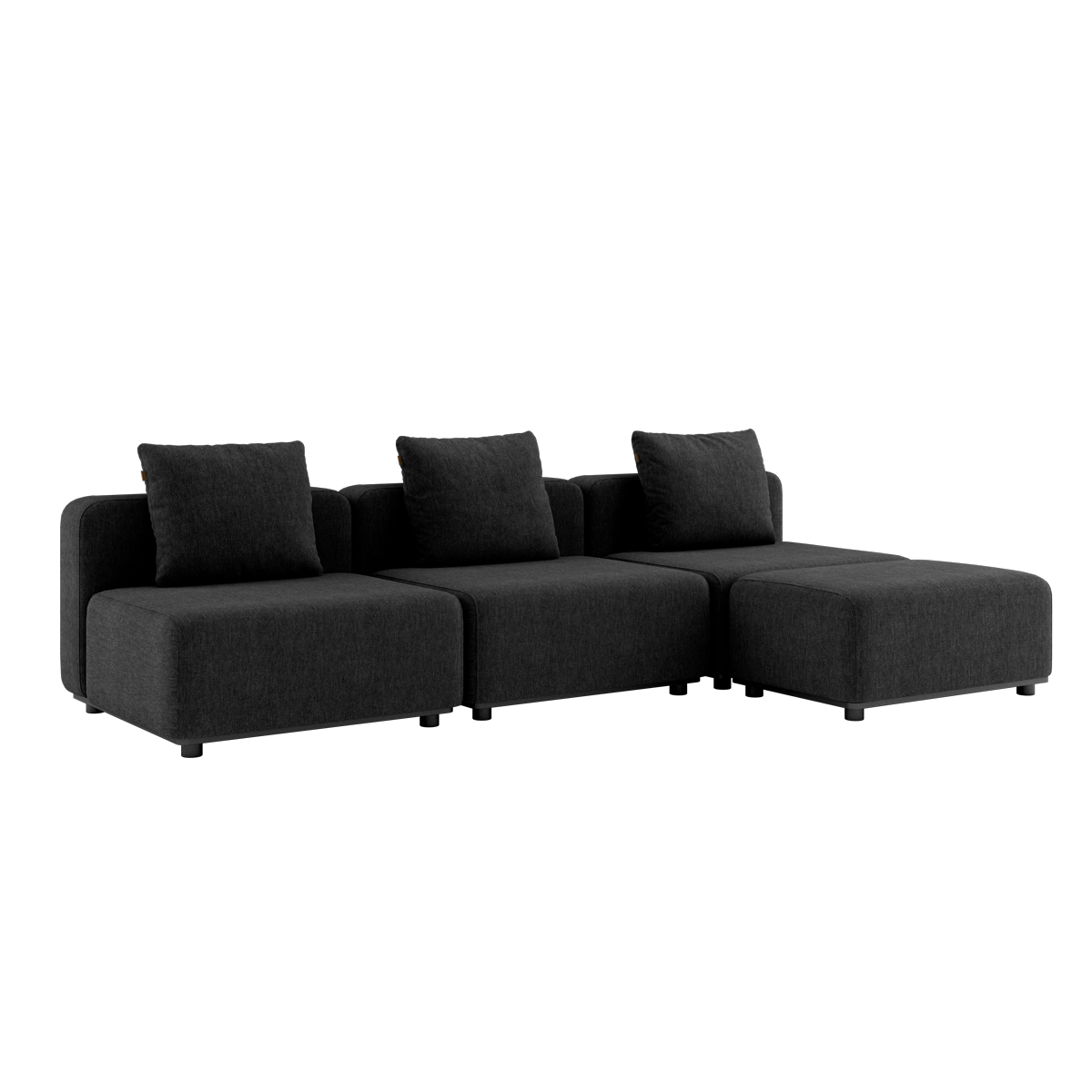 Sort Cobana Lounge Sofa med tre moduler og puf uden armlæn i udendørs miljø.