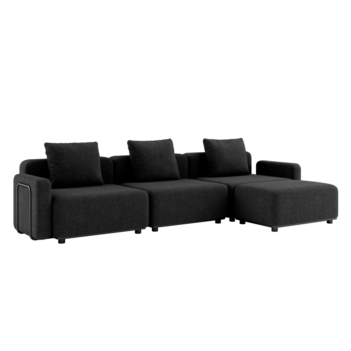 Sort Cobana Lounge Sofa med armlæn og puf i modulopbygget design til udendørs brug.