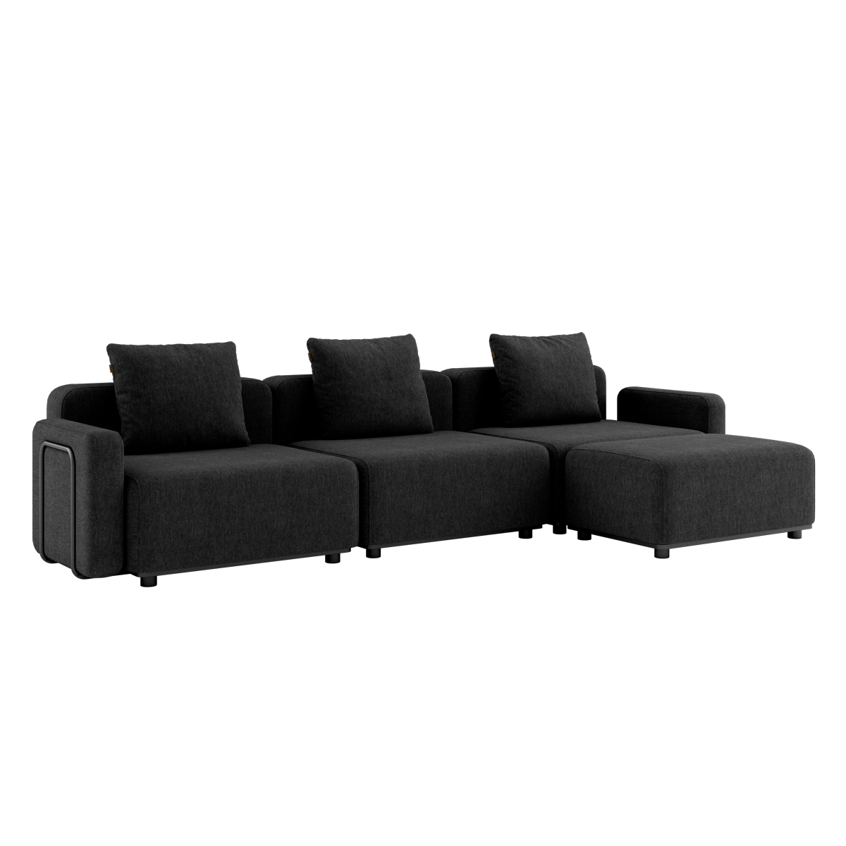 Sort Cobana Lounge Sofa med armlæn og puf i pulverlakeret aluminium og Olefin tekstil til udendørs brug.