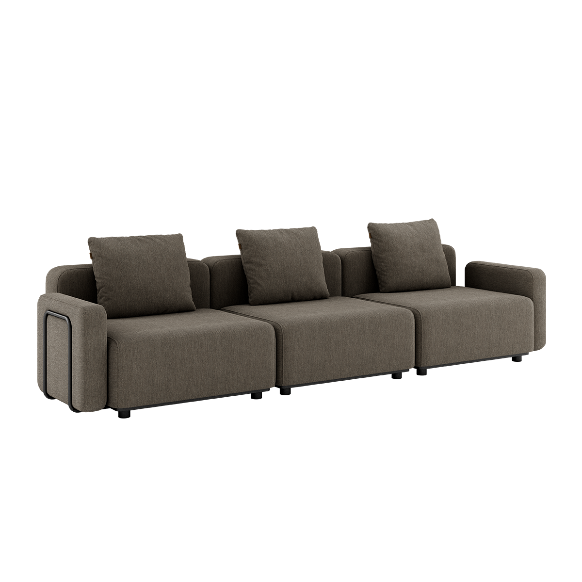 Cobana Lounge Sofa i brun med armlæn, tre-sæders udendørs sofa uden puf i skandinavisk design.