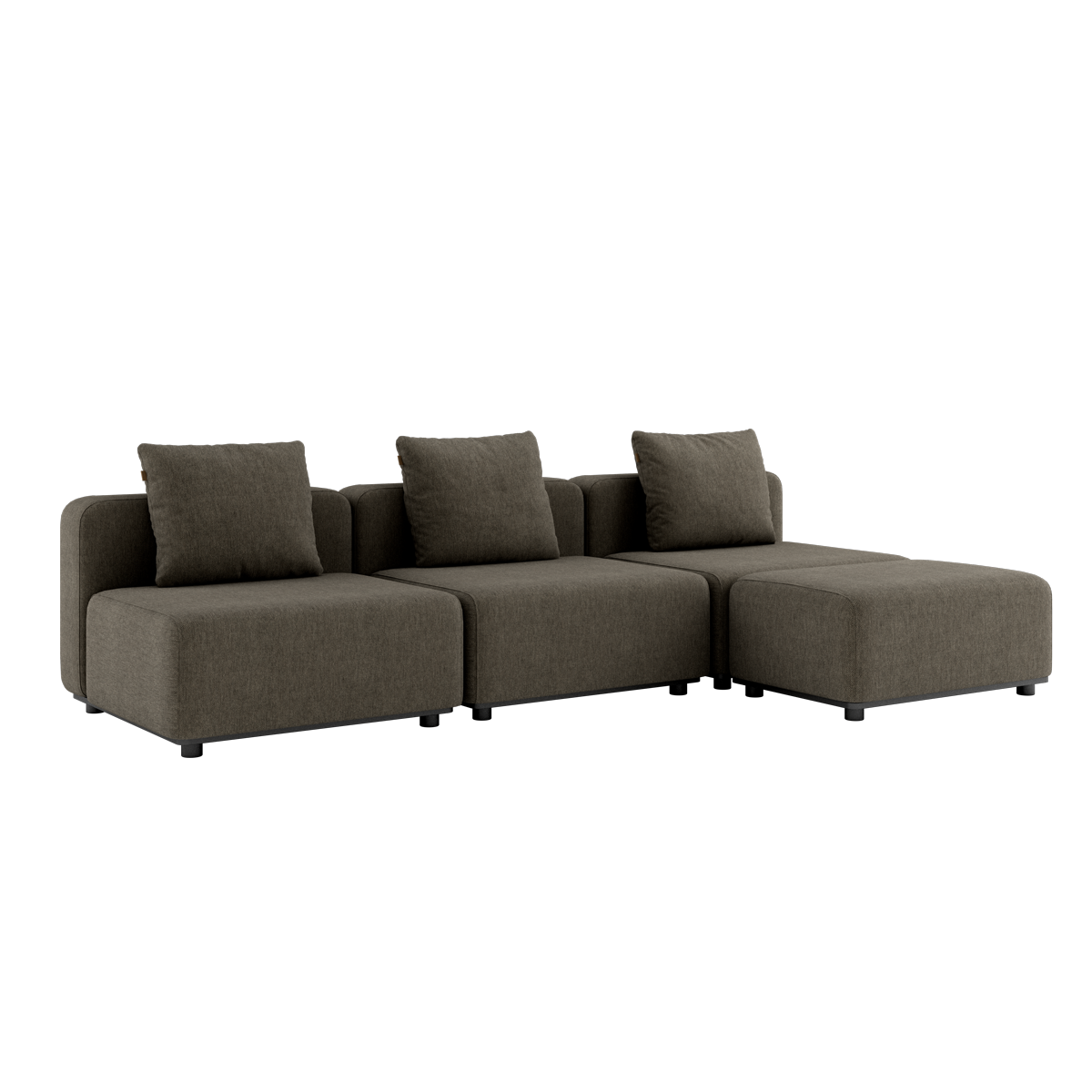 Cobana Lounge Sofa i brun med tre moduler og puf, uden armlæn, til udendørs brug.
