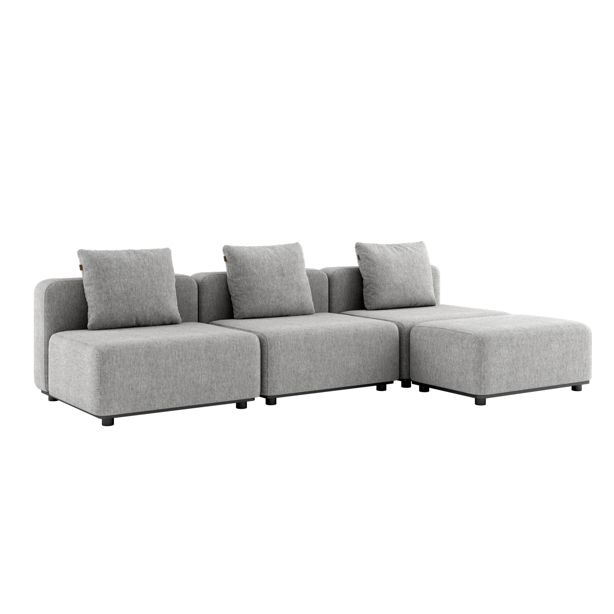 Udendørs Cobana Lounge Sofa i Cobana Sand Melange med tre moduler og puf uden armlæn.