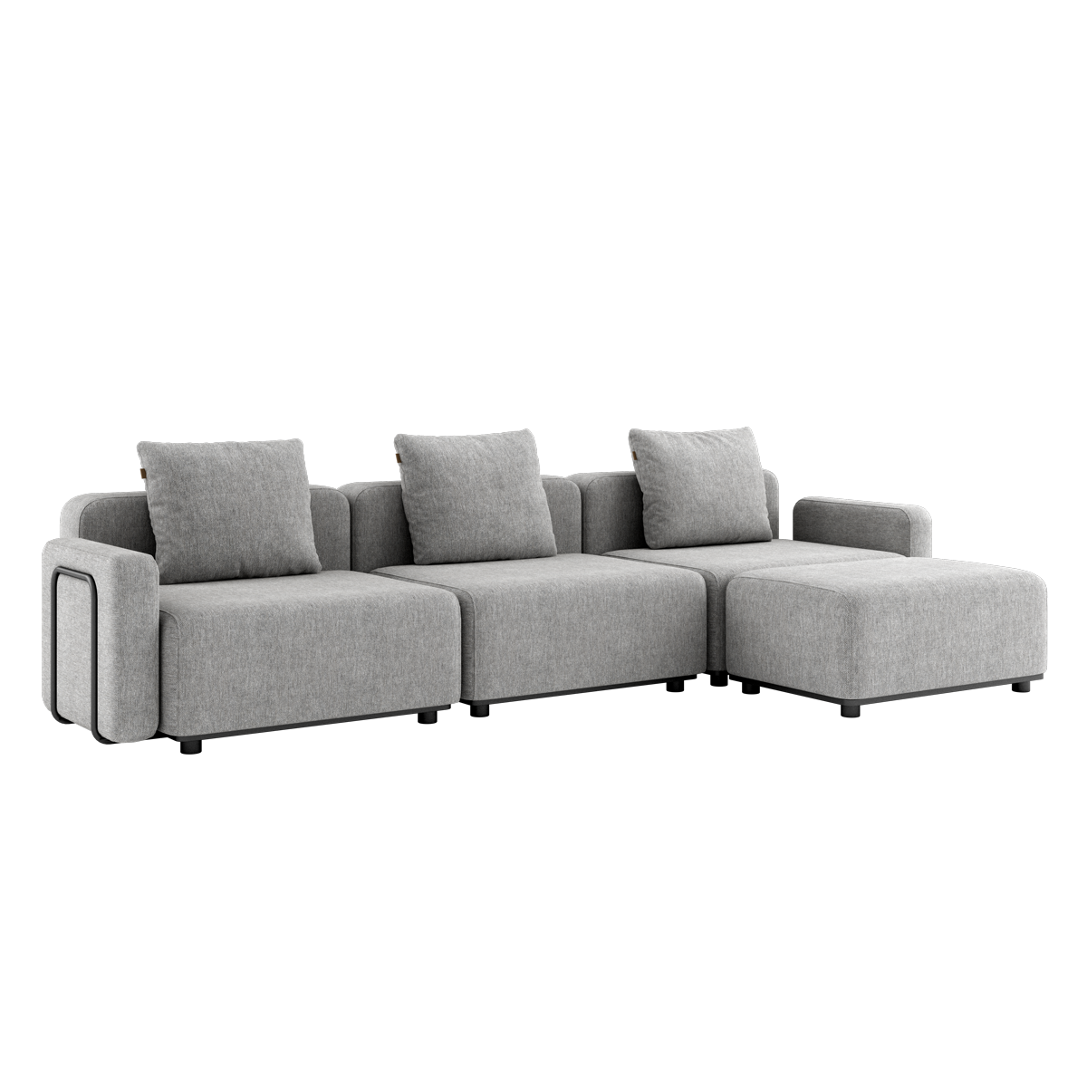 Cobana Lounge Sofa 3-personers i sand melange med armlæn og puf, udendørs modulopbygget design.