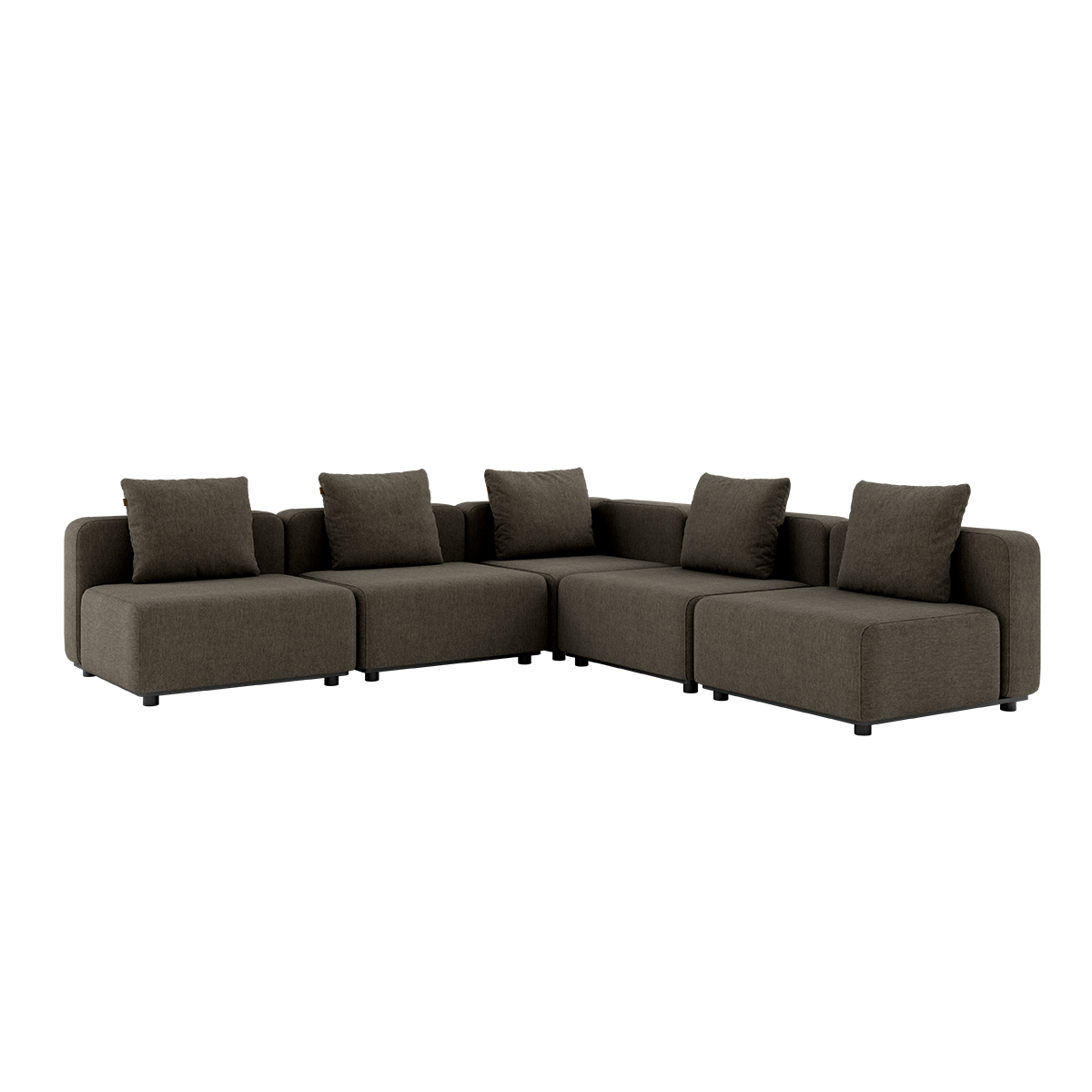 Cobana Lounge Sofa 5-personers hjørnesofa i brunt uden armlæn med modulopbygget design og puder.