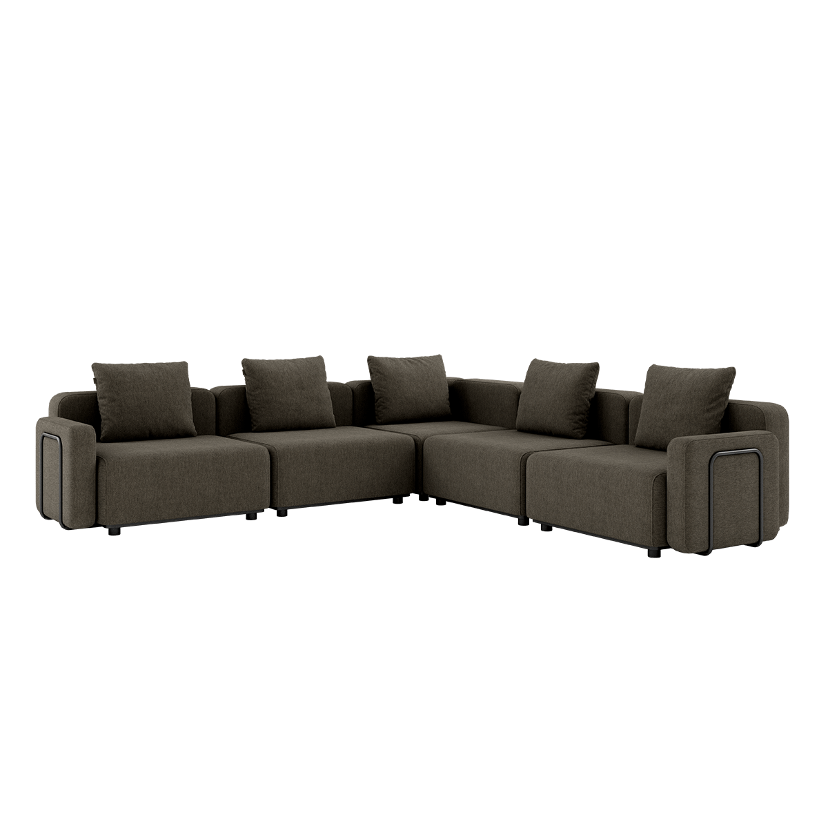 Cobana Brown 5-seater corner outdoor sofa with armrests in powder-coated aluminum and brown cushions