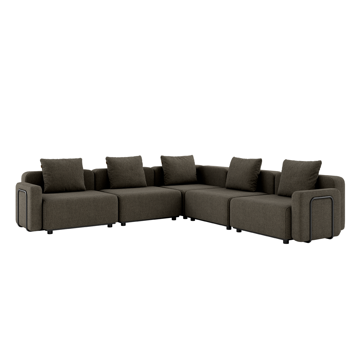 Cobana Lounge Sofa i brun med armlæn, 5-moduls hjørnesofa til udendørs brug med skandinavisk design.