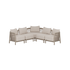 Beige modulær hjørnesofa til udendørs brug med bløde hynder og flettede armlæn fra sackit i dansk design til moderne og klassiske uderum