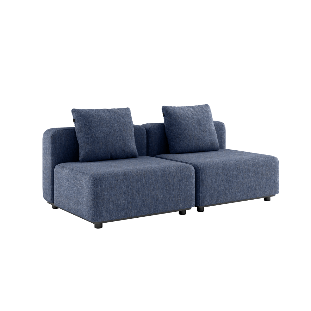 Udendørs Cobana Lounge Sofa i Kirra Indigo uden armlæn og puf, med aluminiumsramme og tekstilpolstring.
