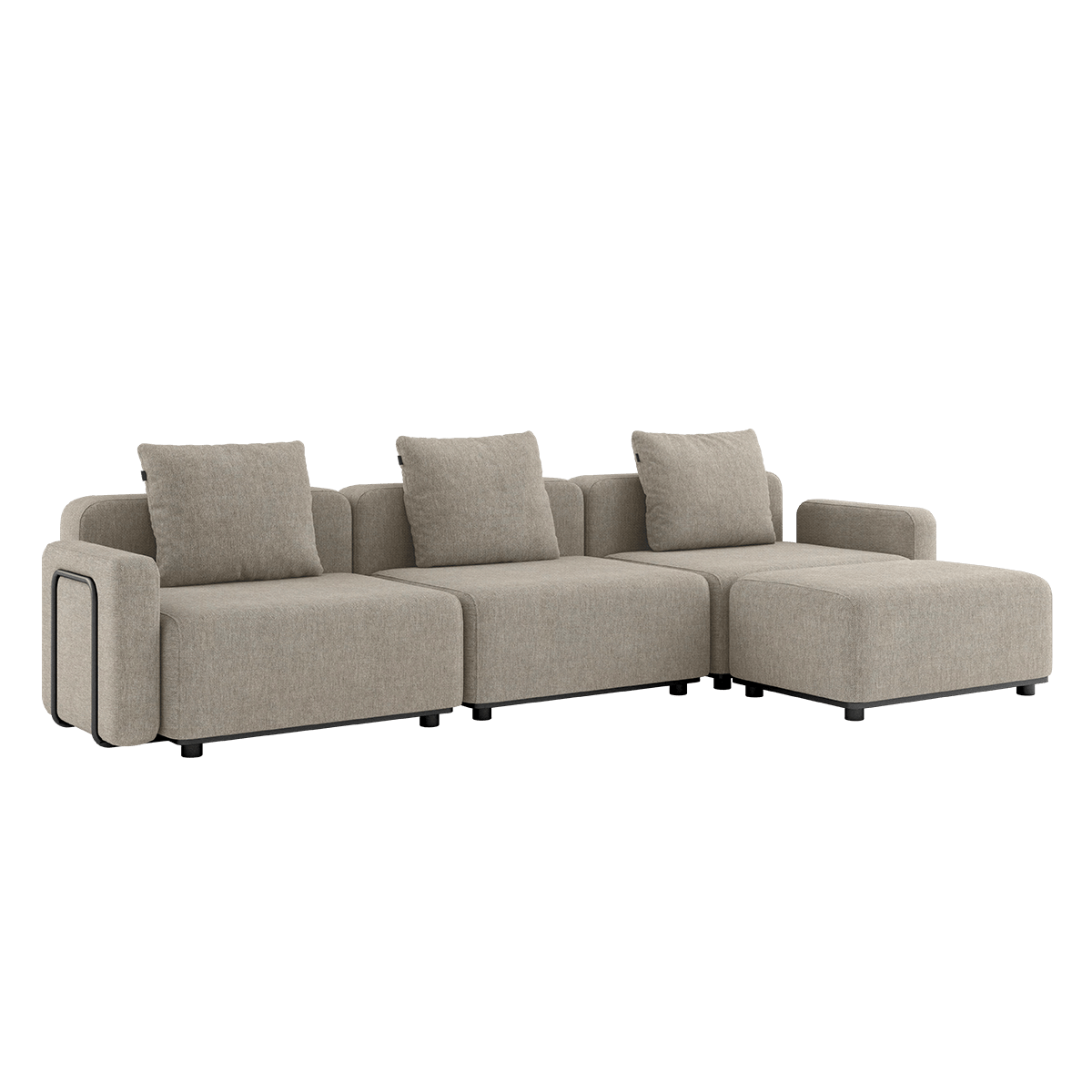 Cobana Lounge Sofa 3-personers i Kirra Sand med armlæn og puf, udendørs modulopbygget design.