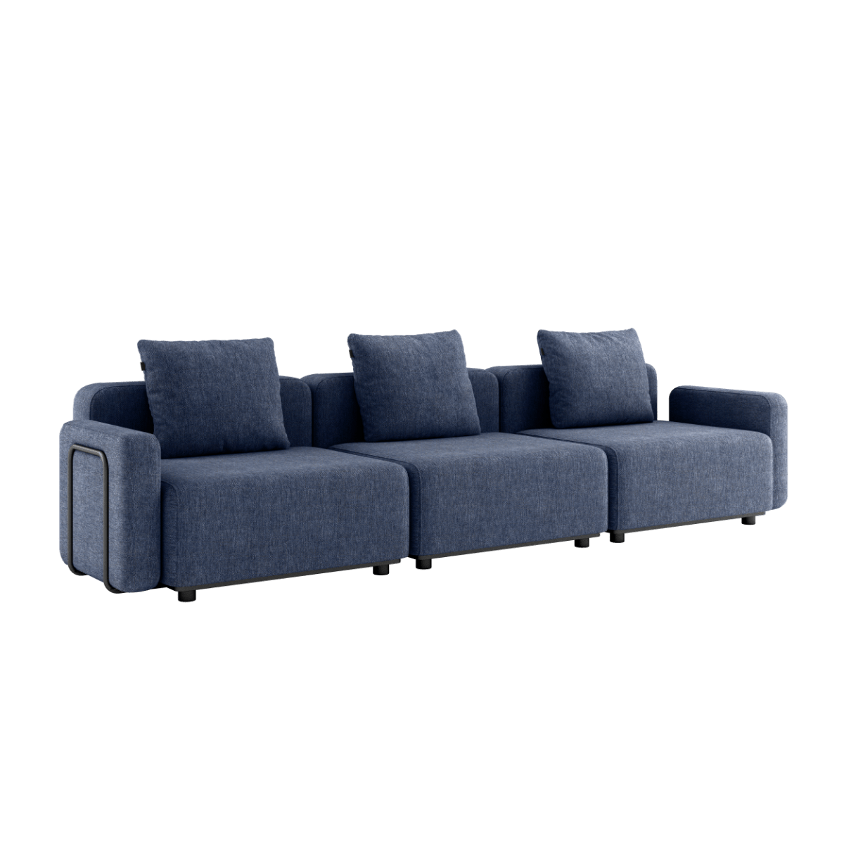 Udendørs Cobana Lounge Sofa i Kirra Indigo med armlæn, tre moduler uden puf, aluminiumsramme.